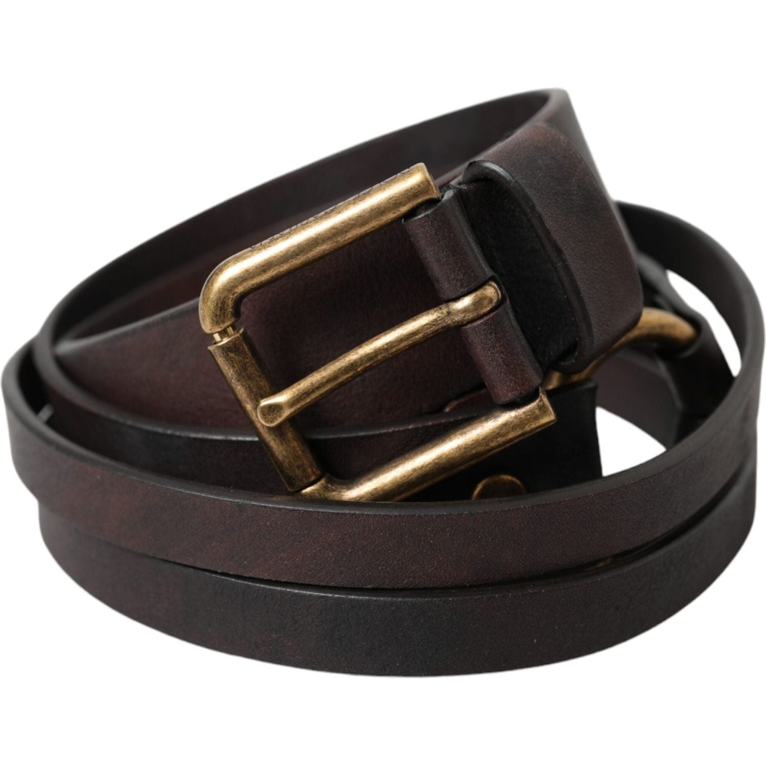 Dolce & Gabbana Dark Brown Leather Gold Metal Buckle Women Belt