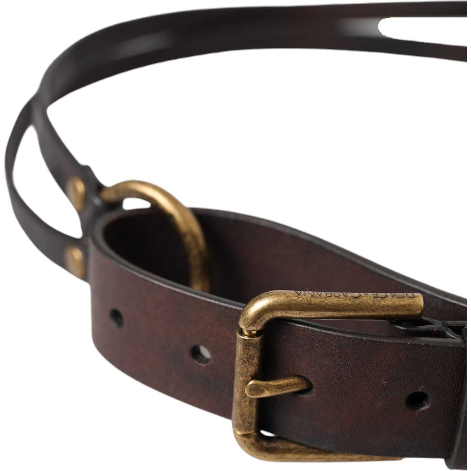 Dolce & Gabbana Dark Brown Leather Gold Metal Buckle Women Belt