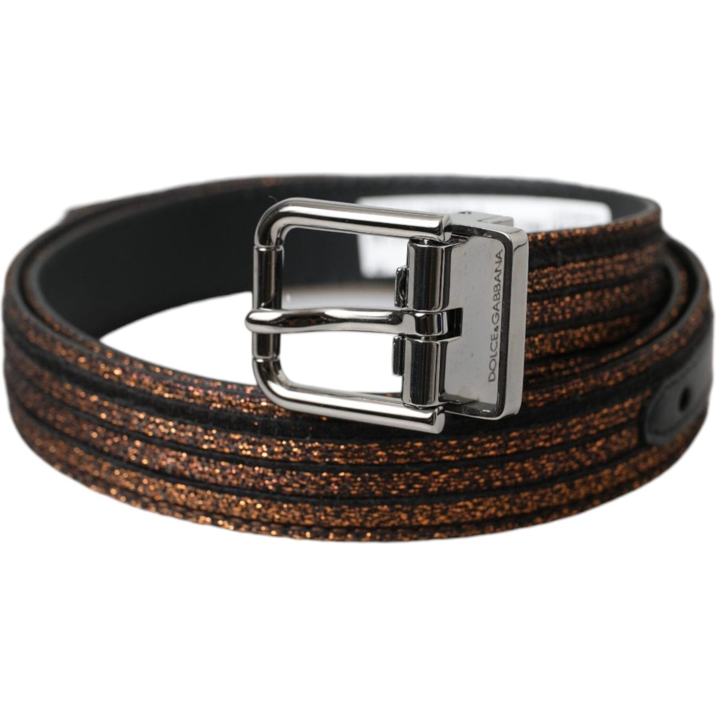 Dolce & Gabbana Gold Jacquard Stripes Silver Metal Buckle Belt Dolce & Gabbana