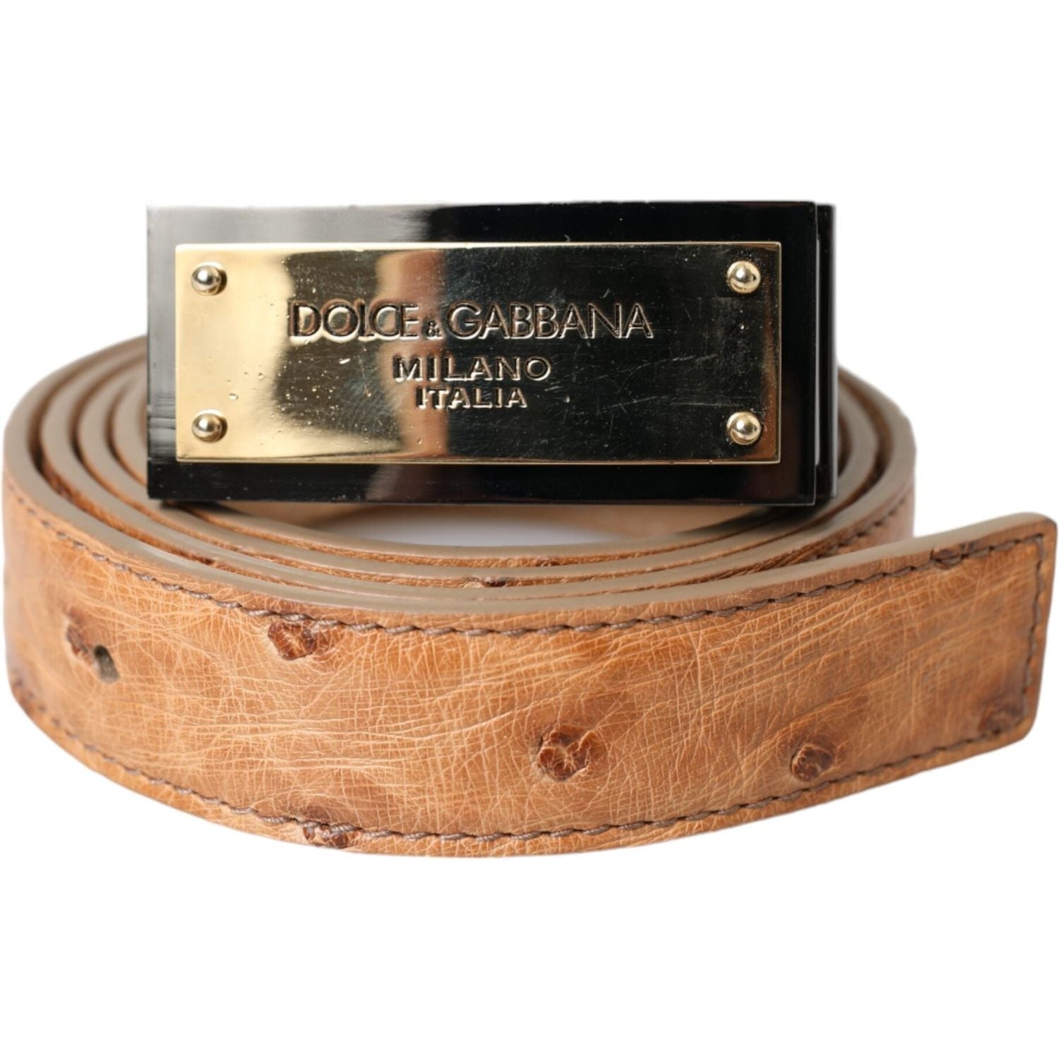 Dolce & Gabbana Beige Leather Gold Logo Engraved Buckle Belt