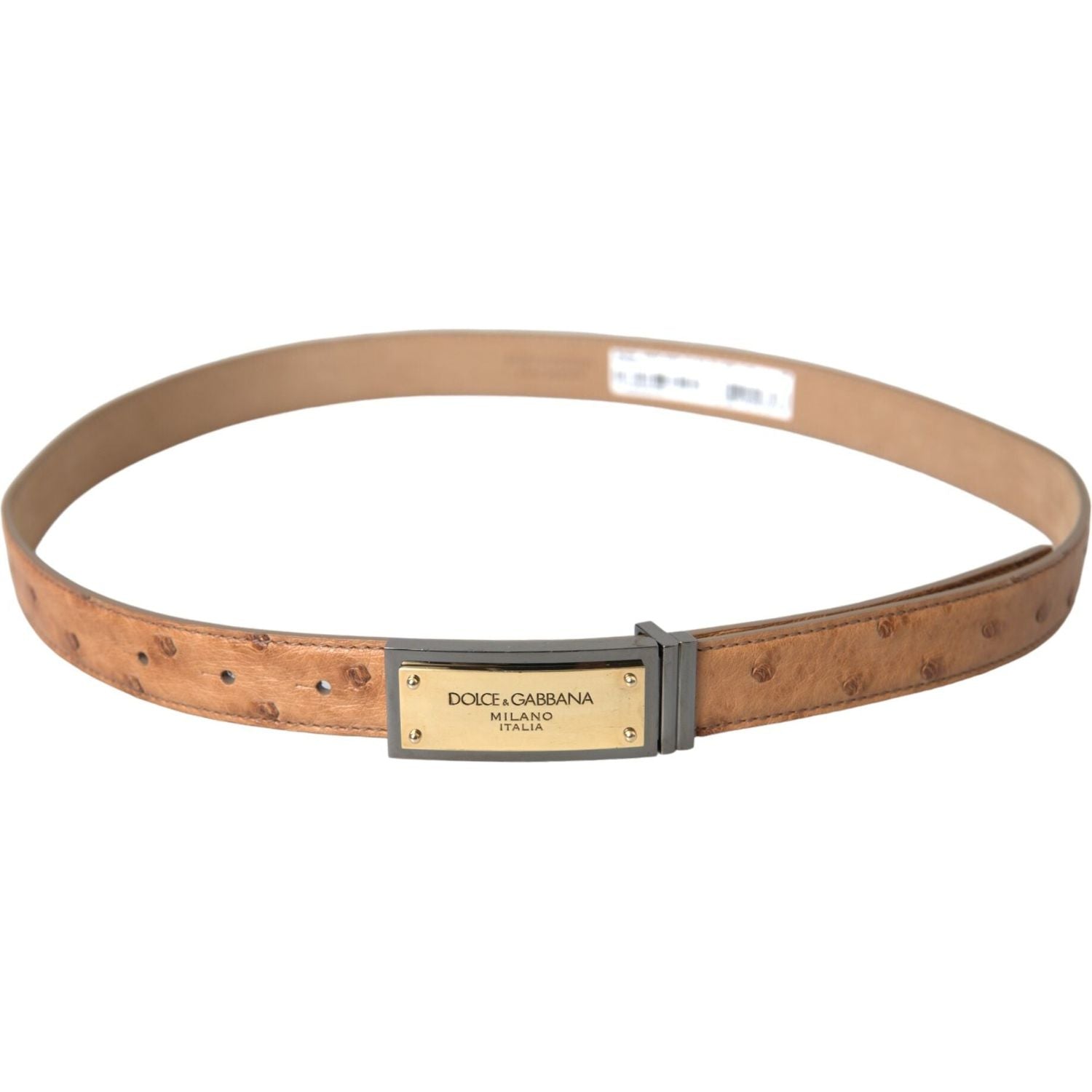 Dolce & Gabbana Beige Leather Gold Logo Engraved Buckle Belt