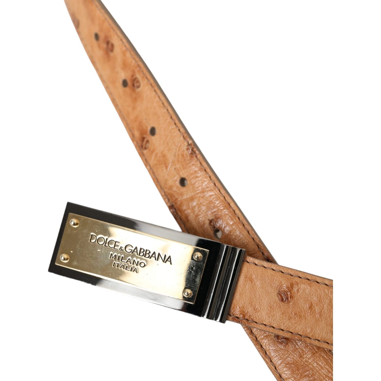 Dolce & Gabbana Beige Leather Gold Logo Engraved Buckle Belt