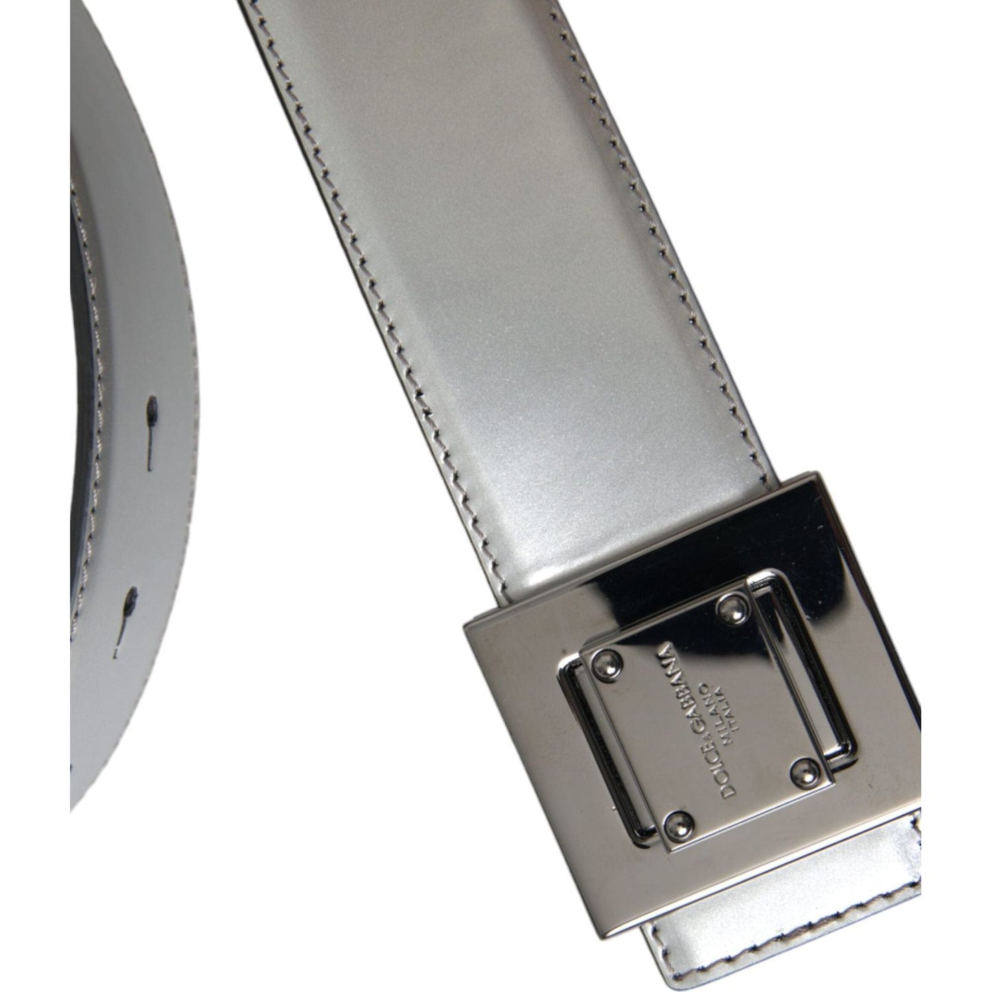 Dolce & Gabbana Silver Leather Square Metal Buckle Belt Dolce & Gabbana