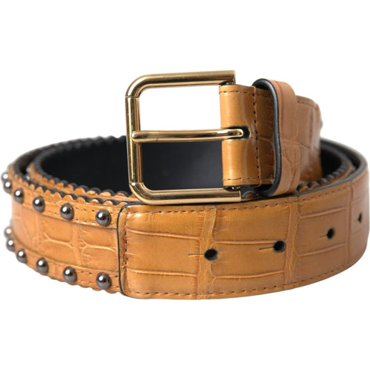 Dolce & Gabbana Beige Alligator Leather Studded Metal Buckle Belt Dolce & Gabbana