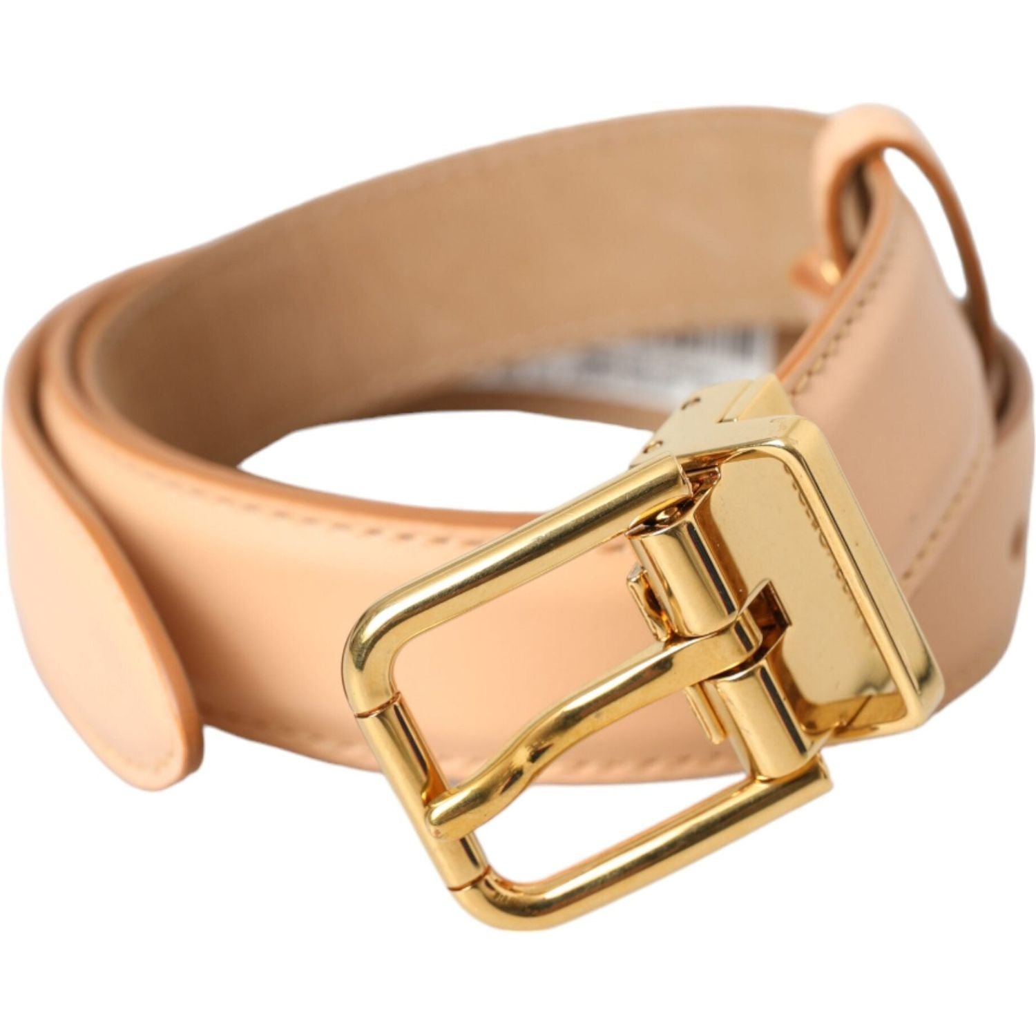 Dolce & Gabbana Beige Calfskin Leather Gold Metal Buckle Belt