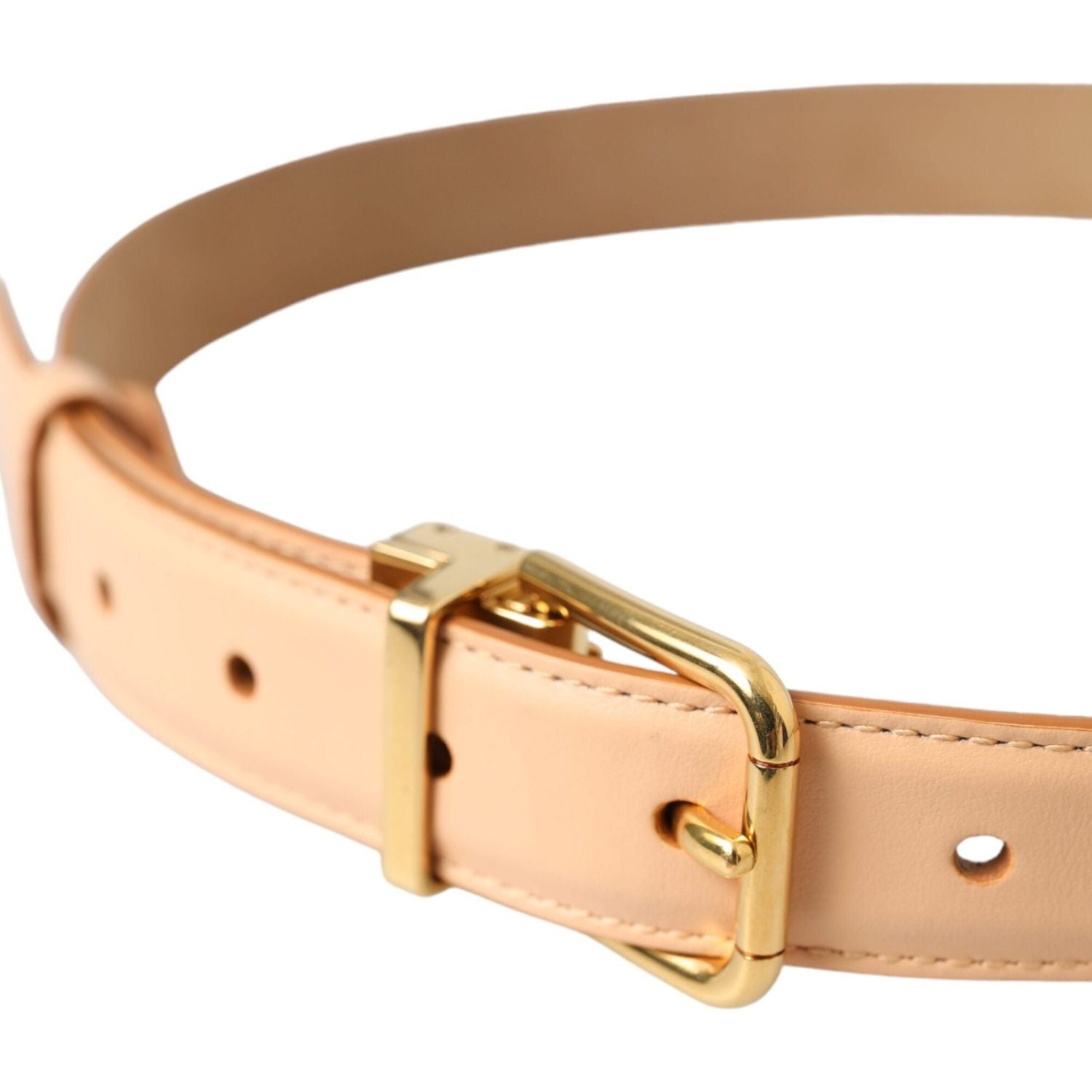 Dolce & Gabbana Beige Calfskin Leather Gold Metal Buckle Belt