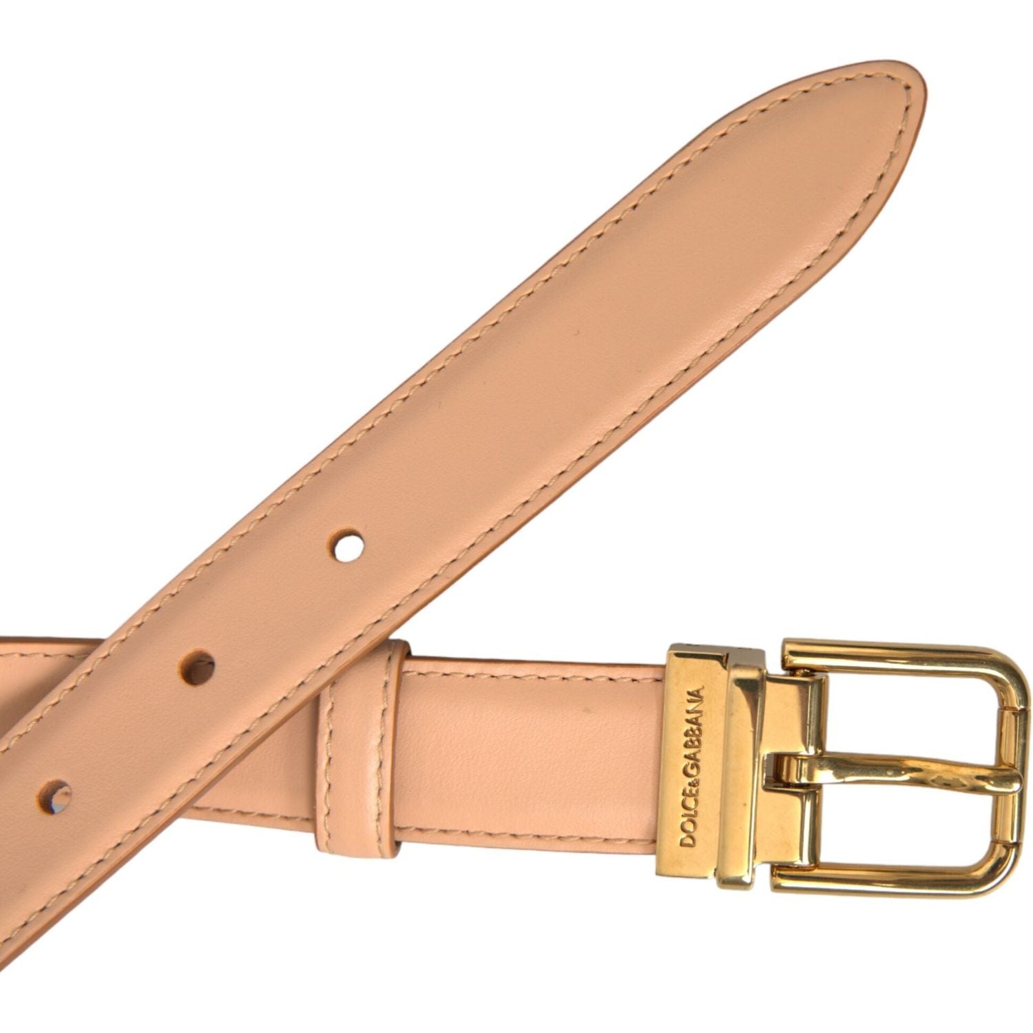 Dolce & Gabbana Beige Calfskin Leather Gold Metal Buckle Belt