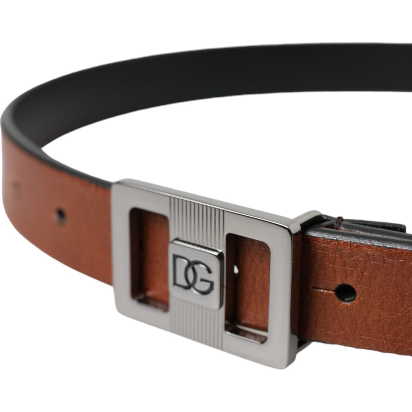 Dolce & Gabbana Dark Brown Leather Square Metal Buckle Belt Dolce & Gabbana