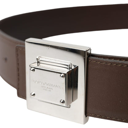 Dolce & Gabbana Brown Calf Leather Square Metal Buckle Belt Dolce & Gabbana