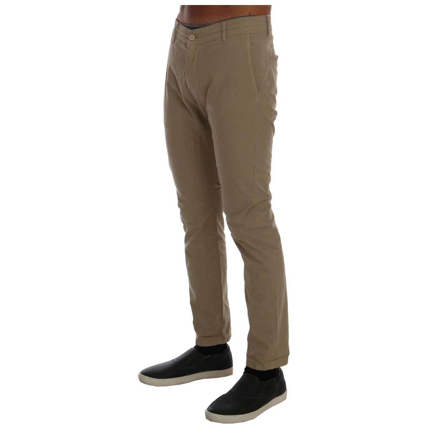 Daniele Alessandrini Beige Cotton Stretch Slim Fit Chinos