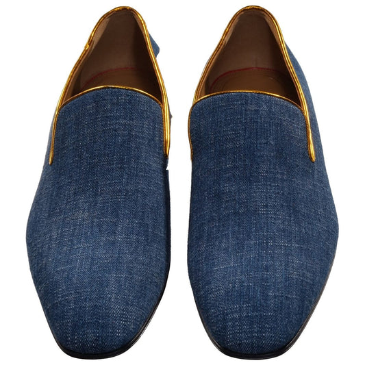 Christian Louboutin Colannaki Flat Denim with Brandy Trim Shoes Christian Louboutin