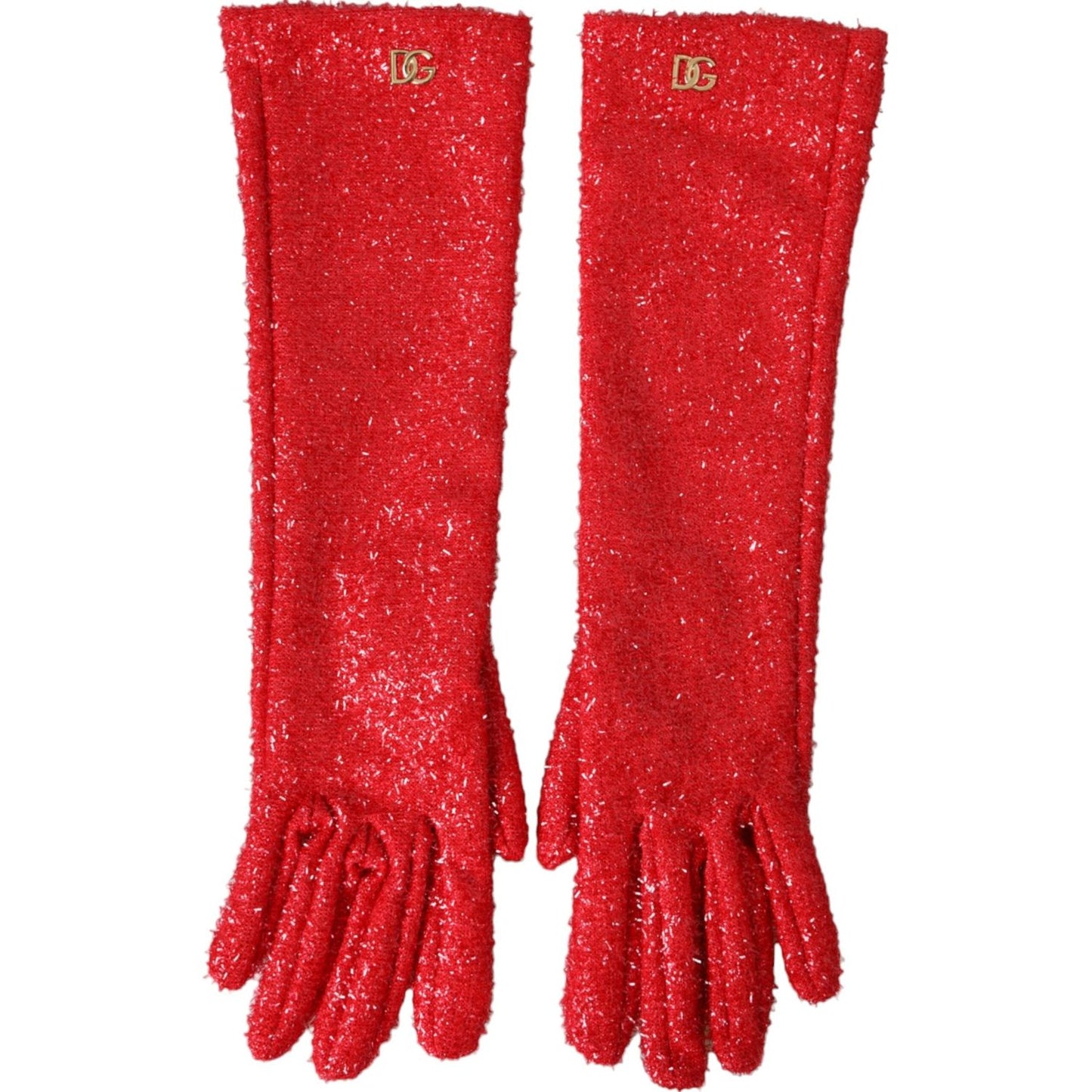 Dolce & Gabbana Red Lurex Fantasia Mid Arm Length Gloves Dolce & Gabbana