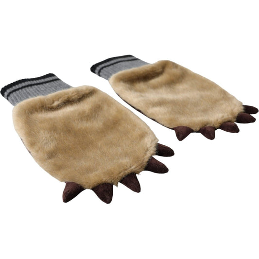 Dolce & Gabbana Beige Acrylic Knitted Fur Wrist Mitten Gloves Dolce & Gabbana