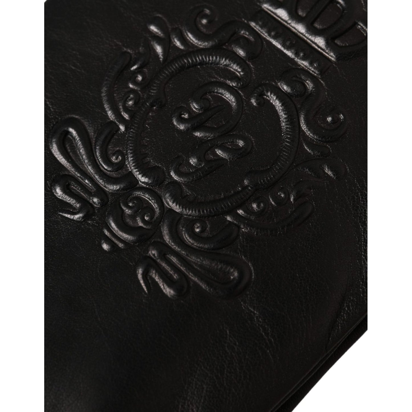 Dolce & Gabbana Black Leather Embossed Logo Short Hands Gloves Dolce & Gabbana