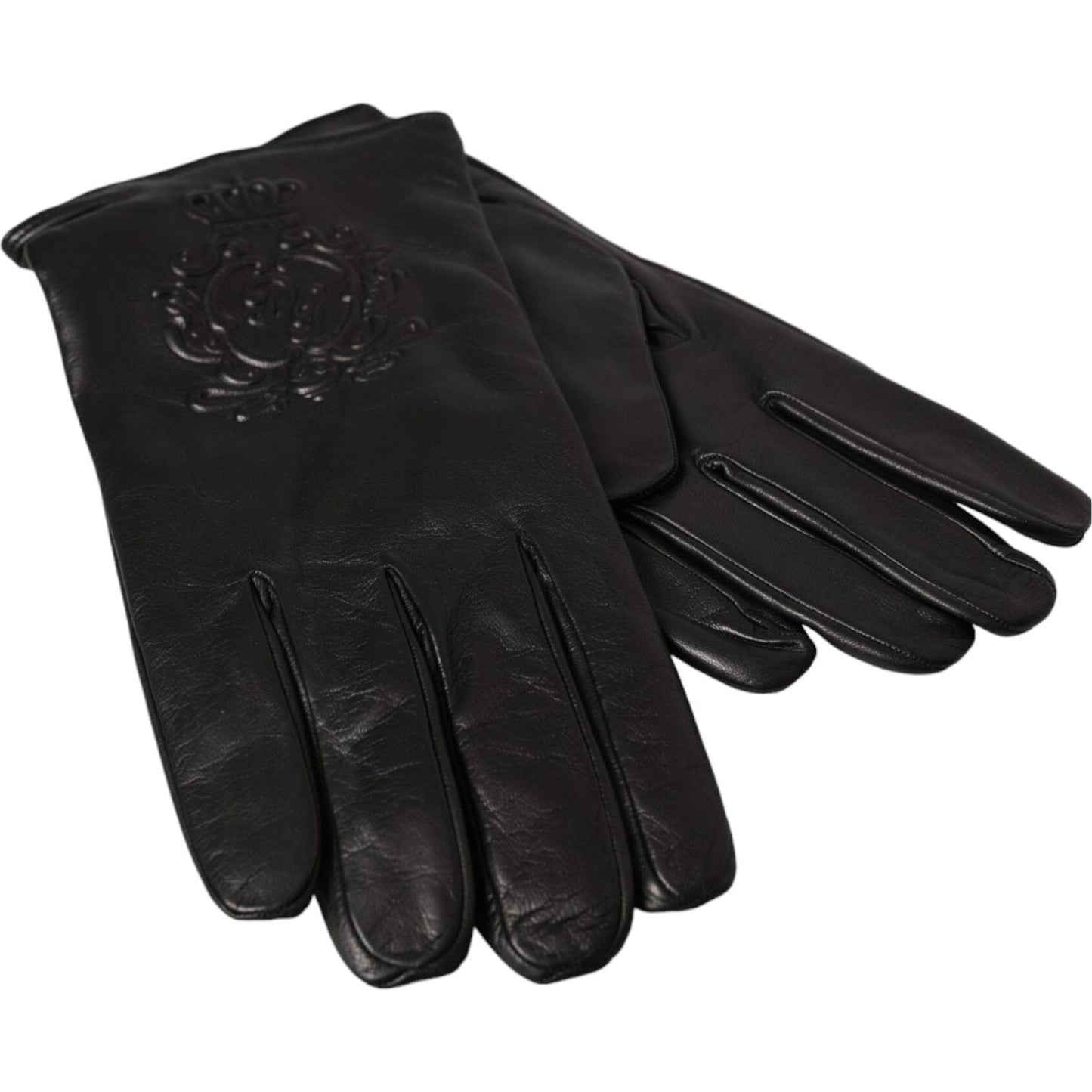 Dolce & Gabbana Black Leather Embossed Logo Short Hands Gloves Dolce & Gabbana