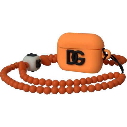 Dolce & Gabbana Orange Silicone Rubber Logo Beaded Strap Airpods Case Dolce & Gabbana