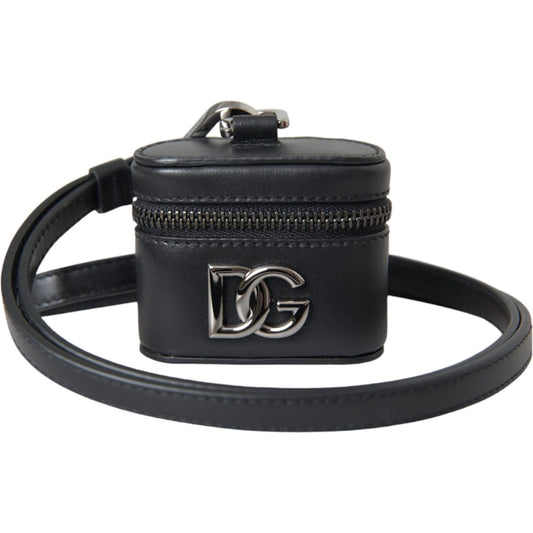 Dolce & Gabbana Black DG Logo Leather Silver Metal Airpods Case Dolce & Gabbana