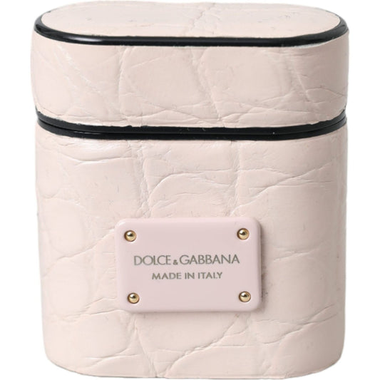 Dolce & Gabbana Light Pink Leather Metal Logo Plaque Airpods Case Dolce & Gabbana