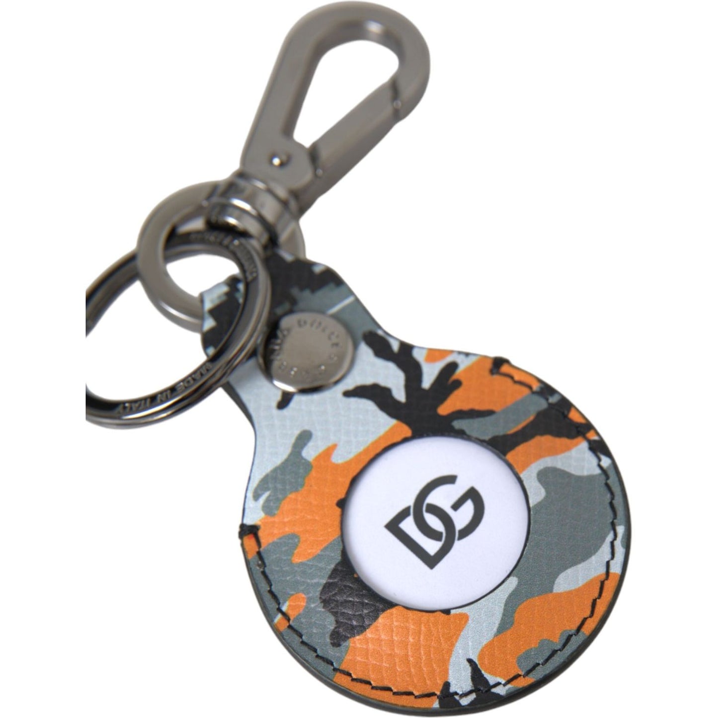 Dolce & Gabbana Camouflage Leather DG Logo Round Metal Keyring Keychain Dolce & Gabbana