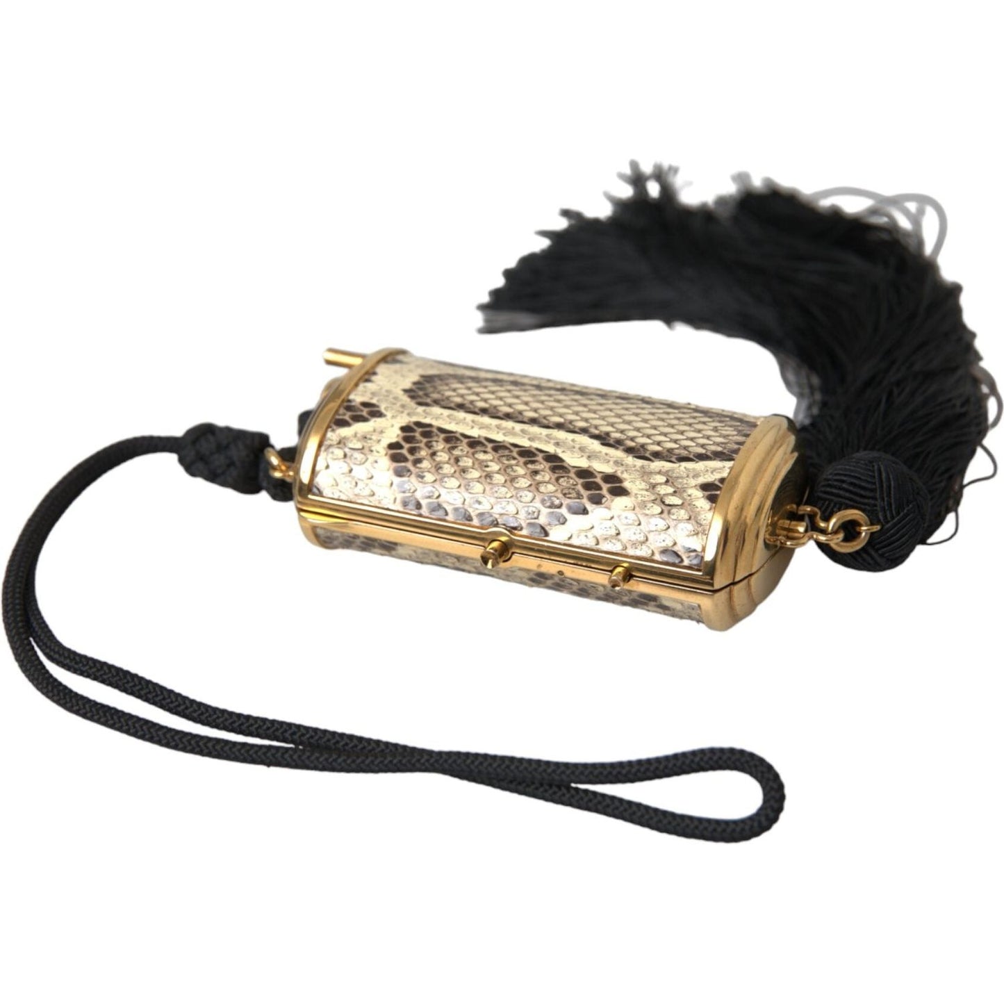 Dolce & Gabbana Beige Exotic Leather Mini Mirror Tassel Make Up Holder Bag Dolce & Gabbana