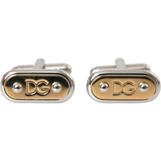 Dolce & Gabbana Silver Gold Plated Metal Brass Pin Cufflinks Dolce & Gabbana