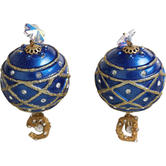 Dolce & Gabbana Gold Brass Blue Dangle Christmas Ball Crystal Clip On Earrings Dolce & Gabbana