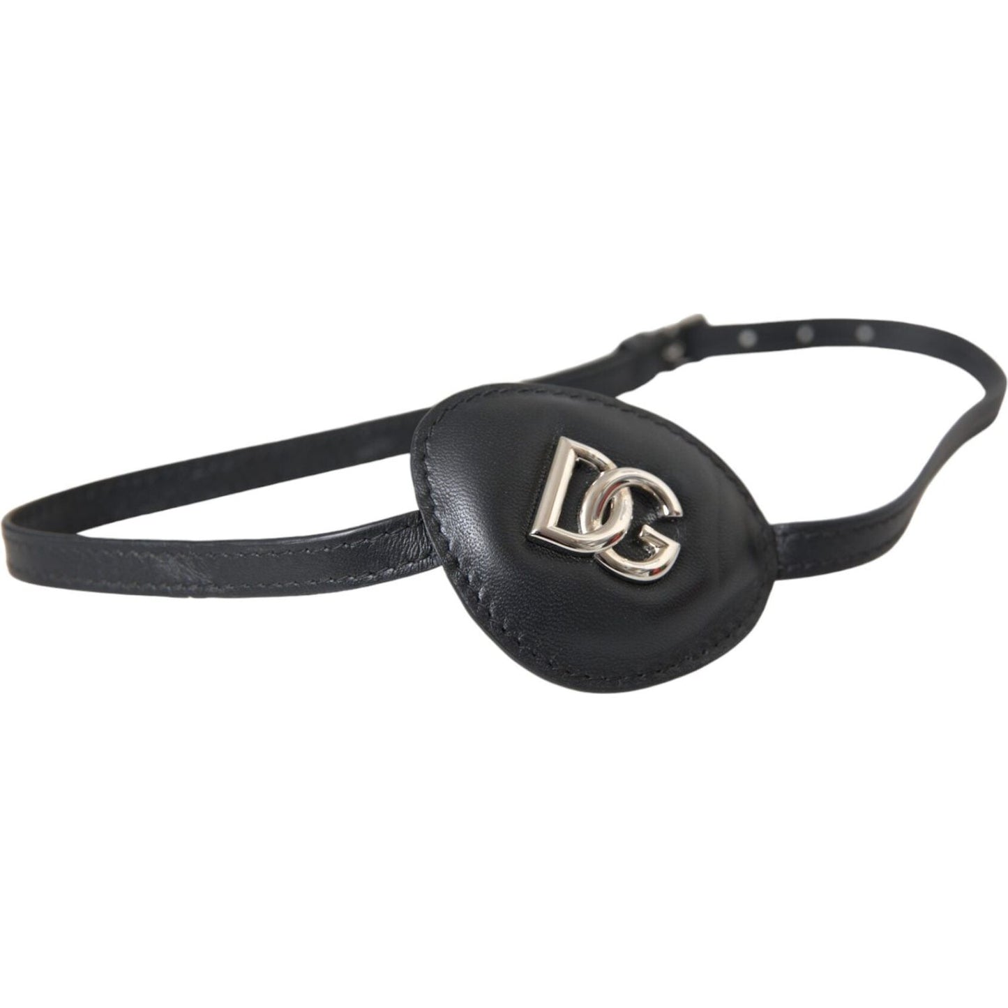 Dolce & Gabbana Black Calfskin Leather Metal DG Logo Eye Patch Dolce & Gabbana