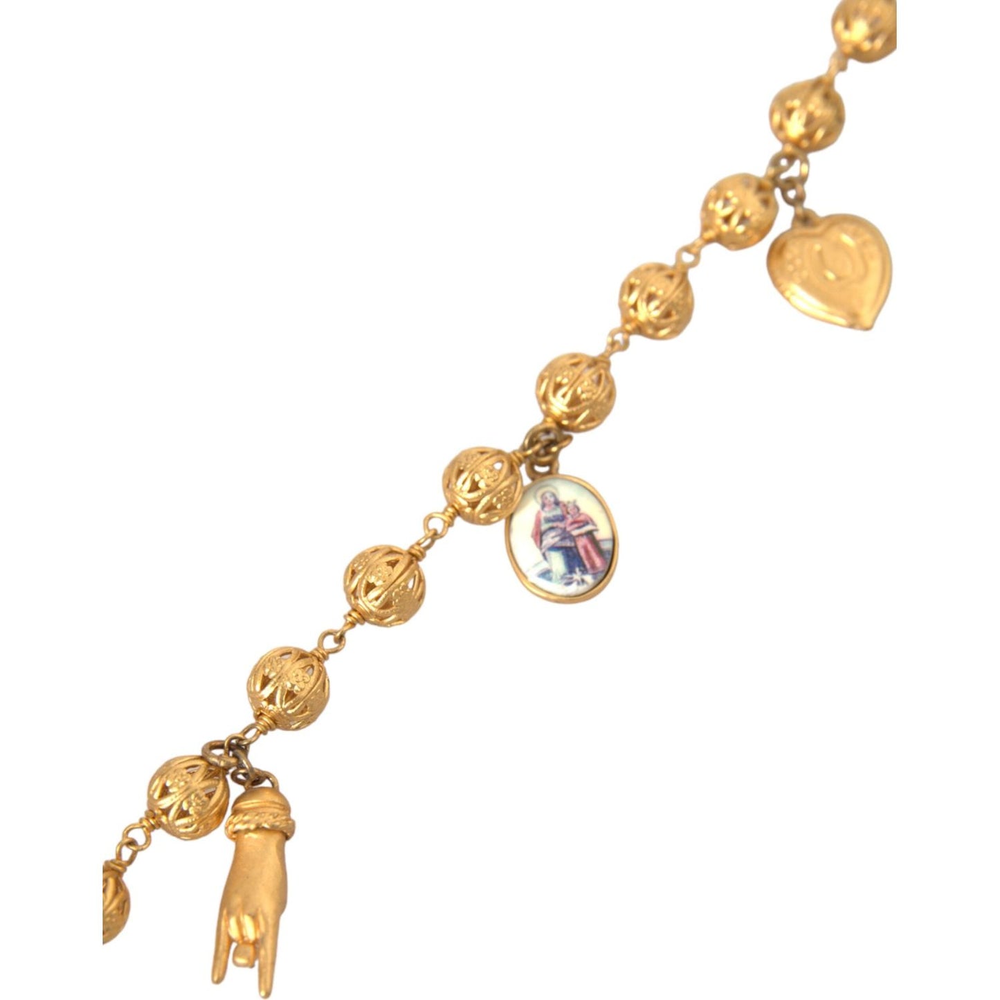 Dolce & Gabbana Gold Tone Chain Brass Beaded Statement Sicily Necklace Dolce & Gabbana