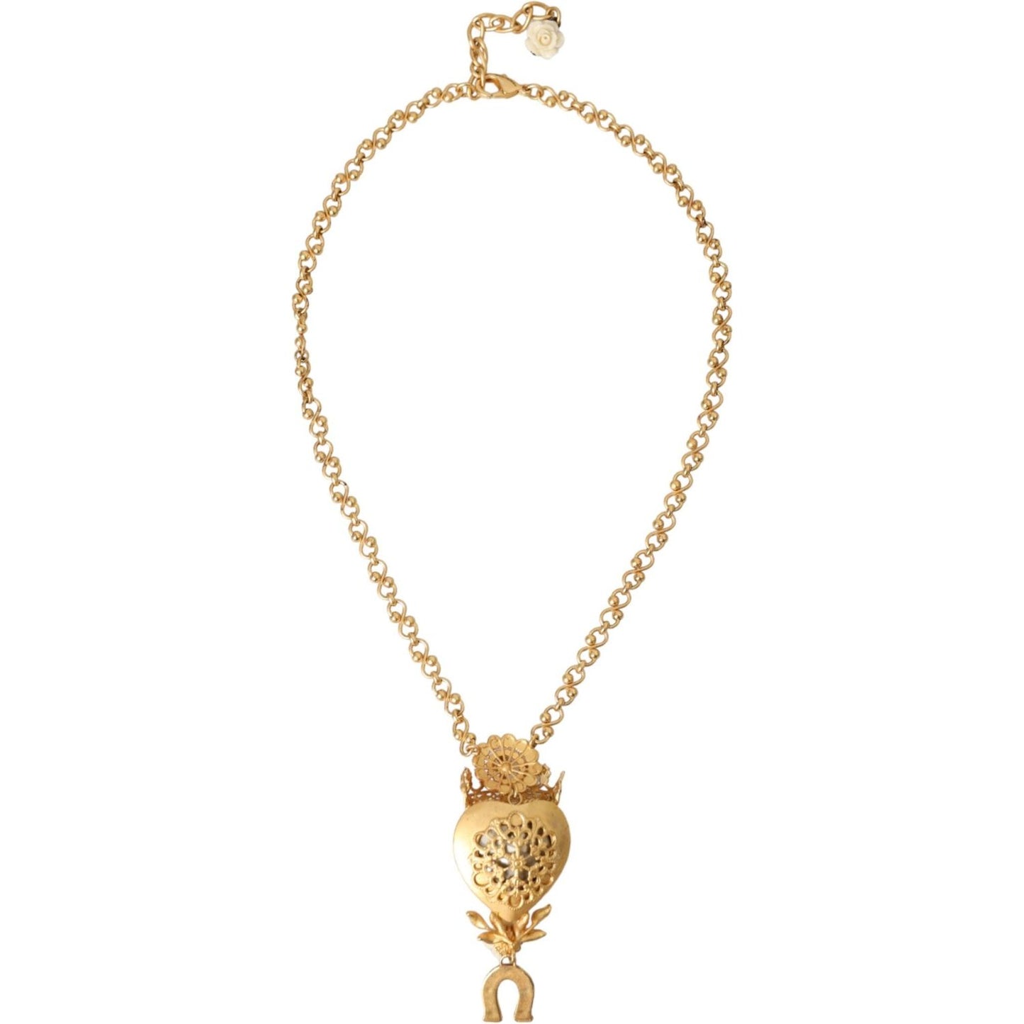 Dolce & Gabbana Gold Brass Chain Sacred Heart Crystal Charm Necklace Dolce & Gabbana