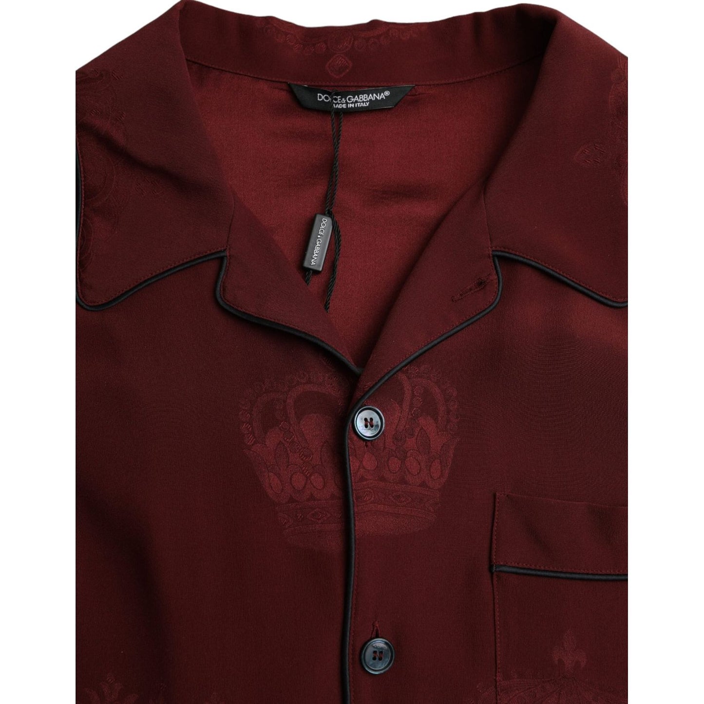 Dolce & Gabbana Maroon Crown Jacquard Silk Long Sleeve Shirt Dolce & Gabbana