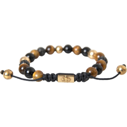 Nialaya CZ Ball Tiger Eye Stone Copper Beaded Men Bracelet Nialaya