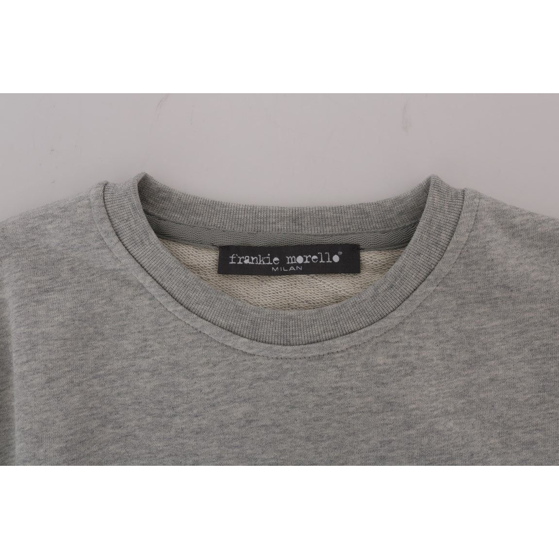 Frankie Morello Gray Cotton Crewneck Pullover Sweater
