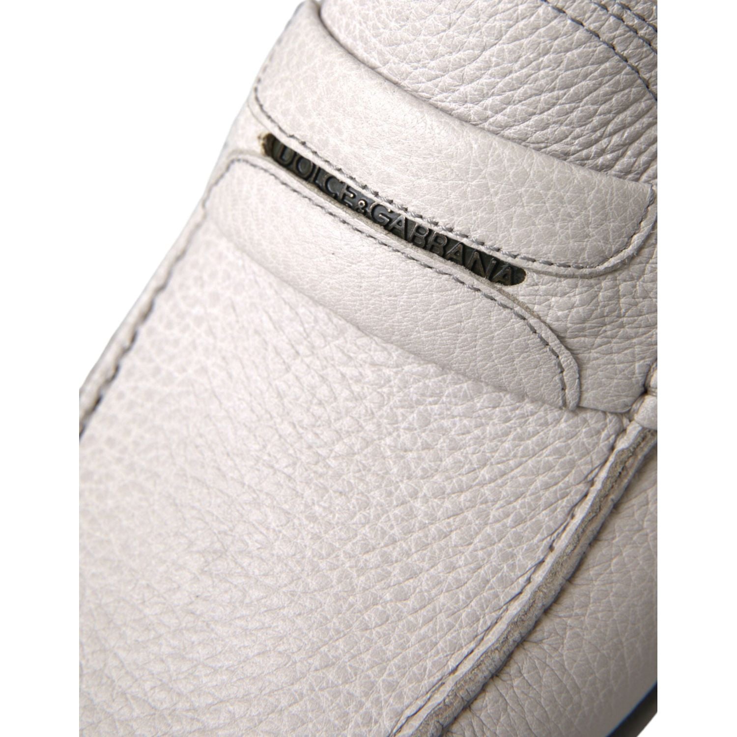 Dolce & Gabbana White Gray Leather Slip Mocassin Shoes Loafer