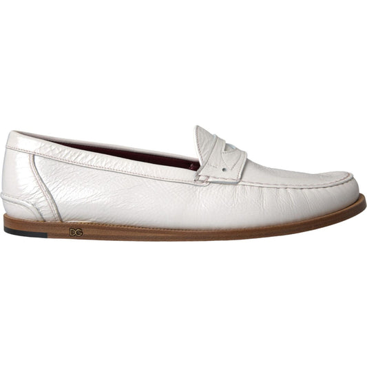 White Leather Slip On Mocassin Loafers Shoes