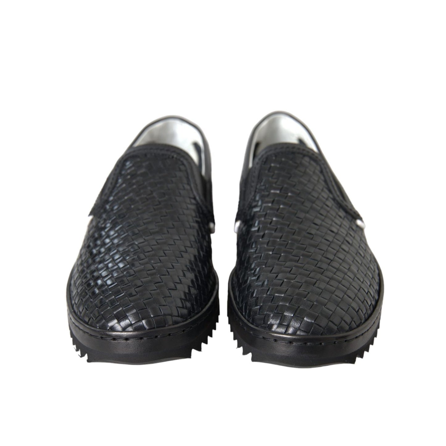 Dolce & Gabbana Black Woven Buffalo Leather Men Loafers Shoes