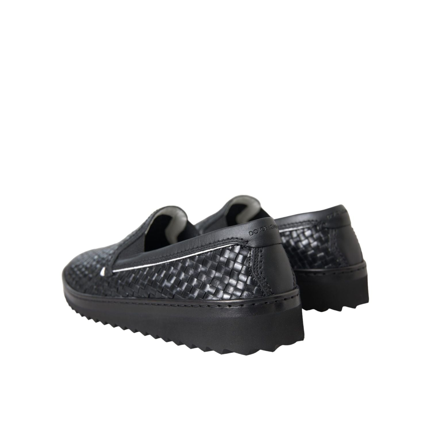 Dolce & Gabbana Black Woven Buffalo Leather Men Loafers Shoes