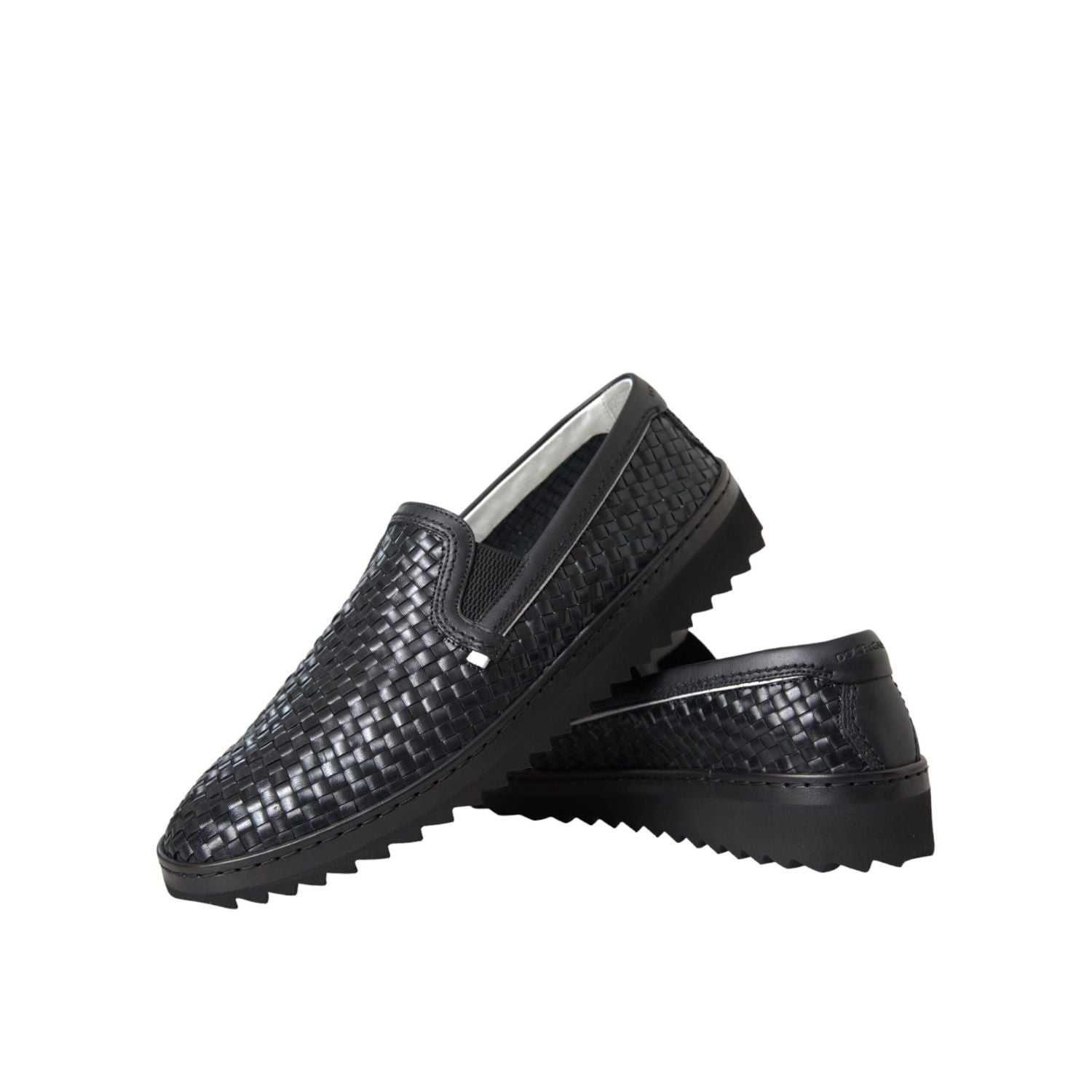 Dolce & Gabbana Black Woven Buffalo Leather Men Loafers Shoes