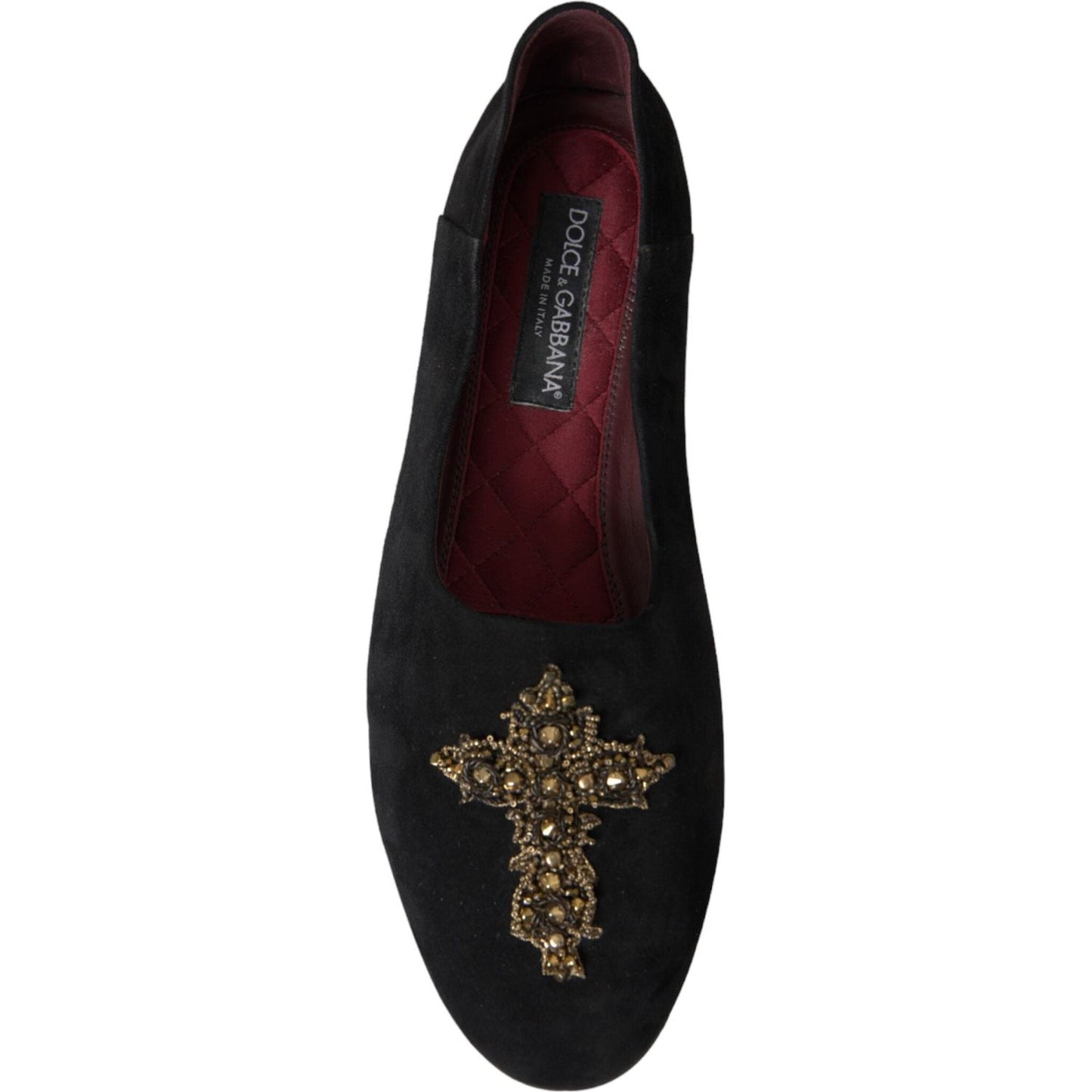 Dolce & Gabbana Black Suede Gold Cross Slip On Loafer Shoes Dolce & Gabbana