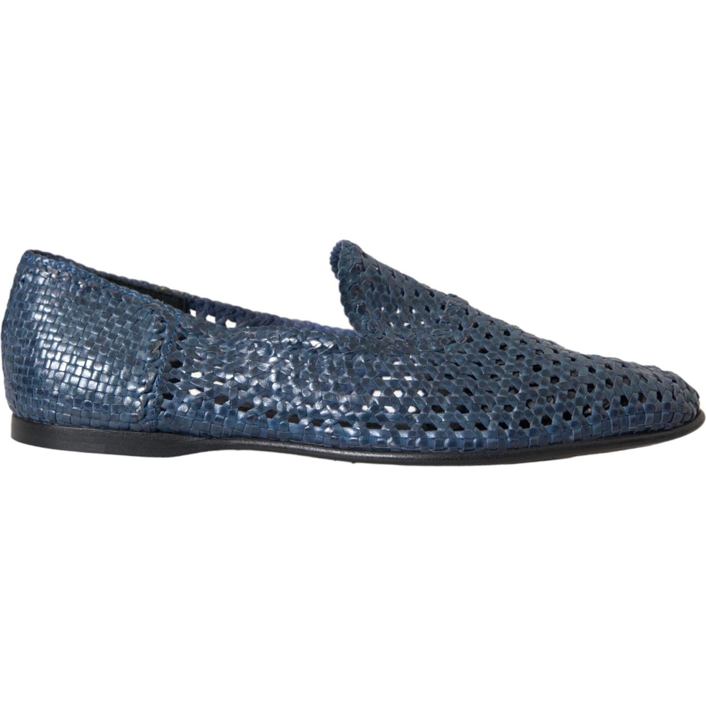 Dolce & Gabbana Blue Woven Leather Slip On Loafers Men Shoes Dolce & Gabbana