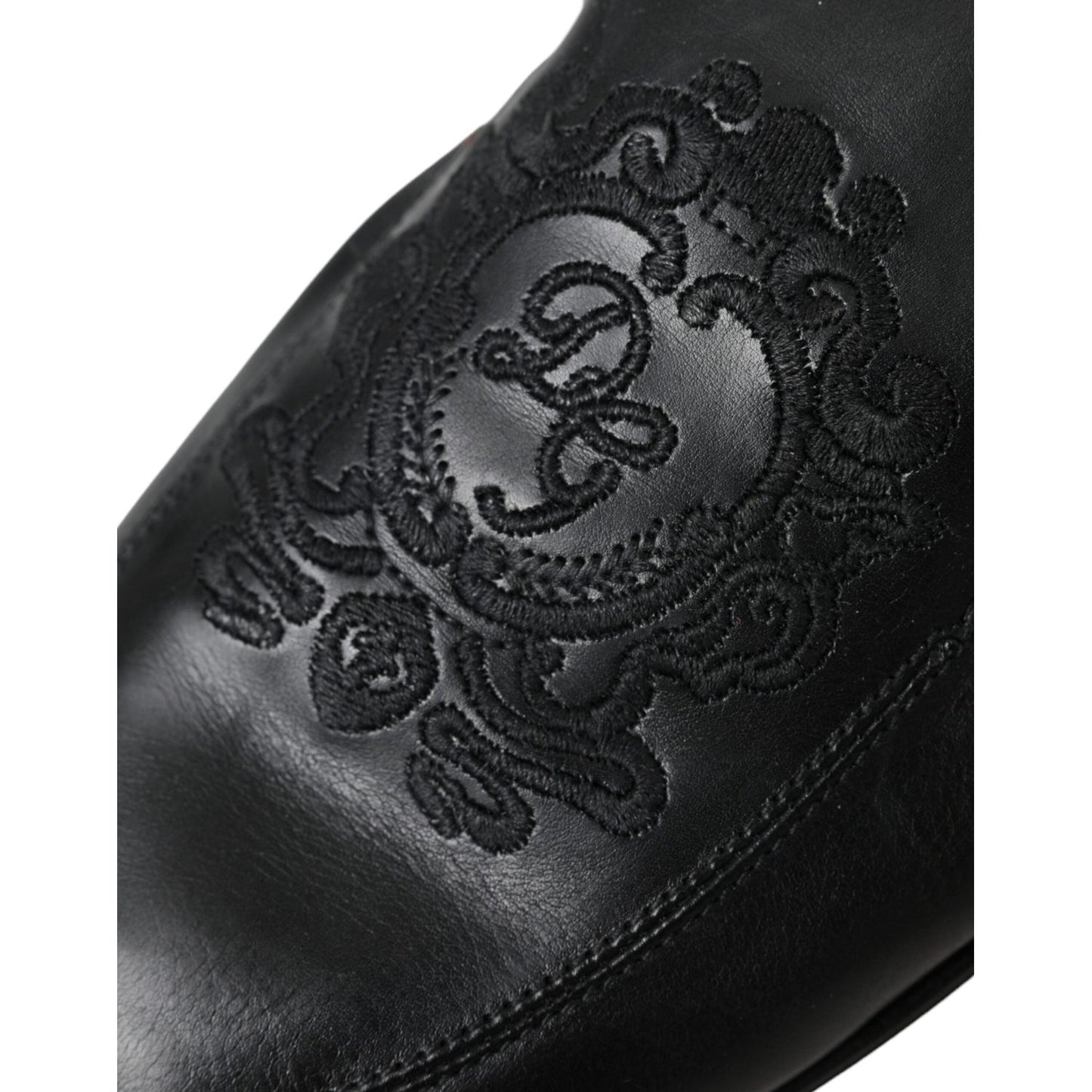 Dolce & Gabbana Black Logo Embroidered Leather Loafer Men Dress Shoes Dolce & Gabbana