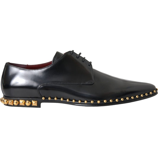 Dolce & Gabbana Black Leather Gold Studded Derby Dress Shoes Dolce & Gabbana