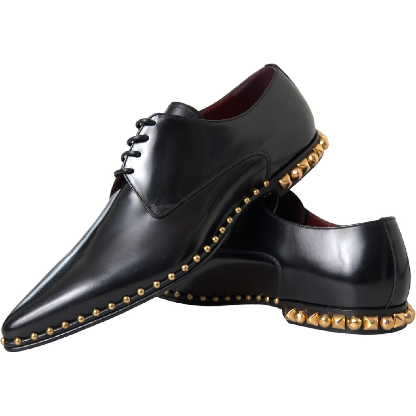 Dolce & Gabbana Black Leather Gold Studded Derby Dress Shoes Dolce & Gabbana