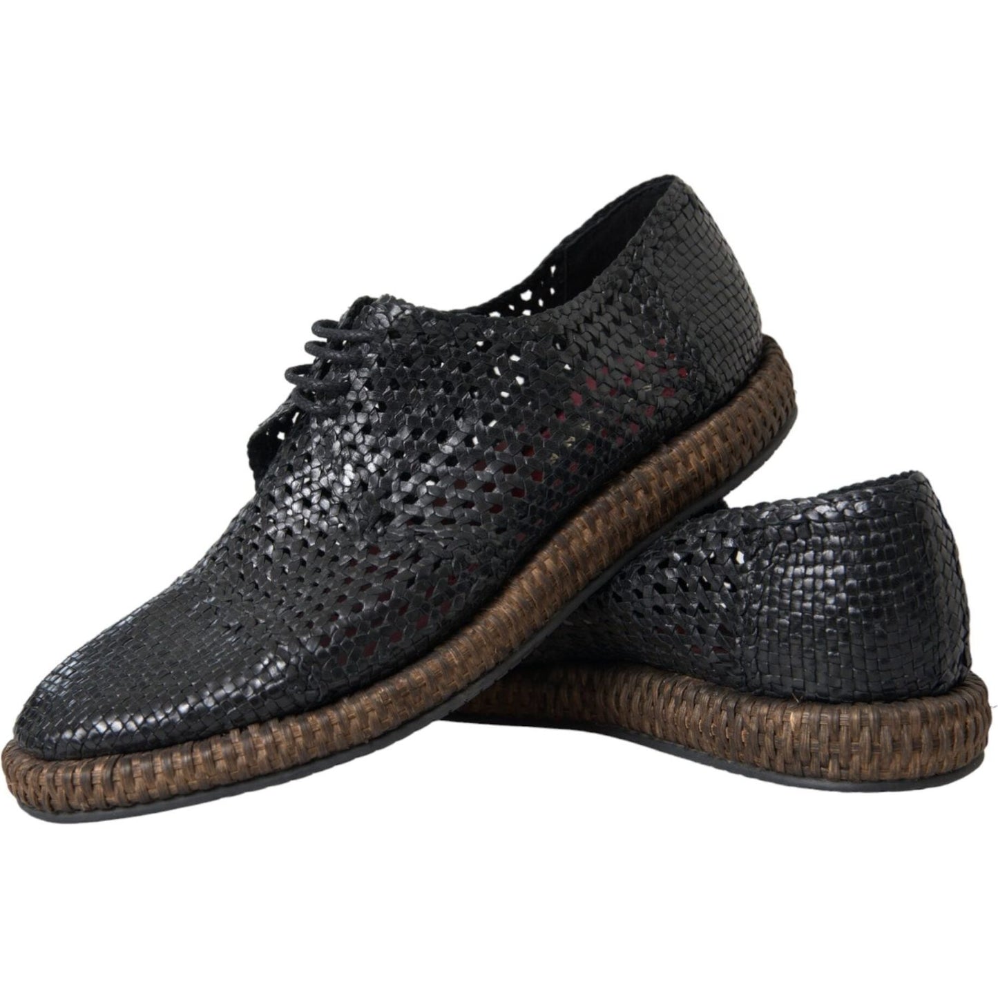 Dolce & Gabbana Black Woven Goat Leather Lace Up Derby Shoes Dolce & Gabbana