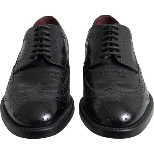 Dolce & Gabbana Black Leather Oxford Wingtip Formal Men Shoes Dolce & Gabbana