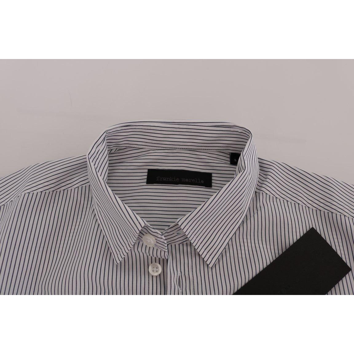 Frankie Morello Elegant White & Blue Striped Casual Shirt Frankie Morello