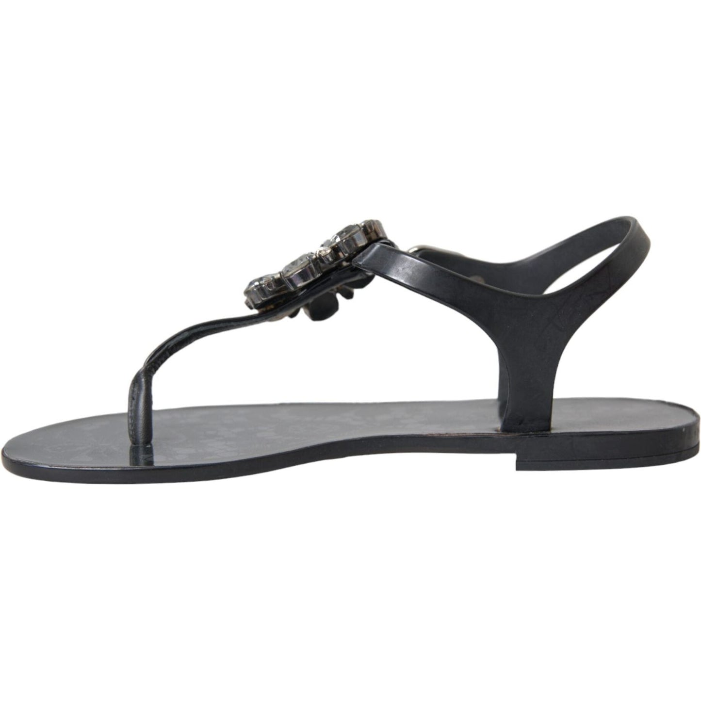 Dolce & Gabbana Black Crystal Flats Sandals Flip Flops Shoes Dolce & Gabbana