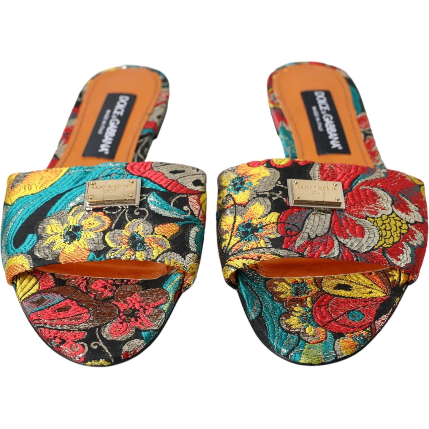 Dolce & Gabbana Multicolor Floral Brocade Logo Flats Sandals Shoes Dolce & Gabbana