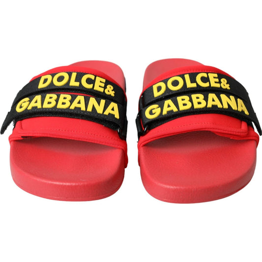 Dolce & Gabbana Red Black Logo Beachwear Flats Sandals Shoes Dolce & Gabbana