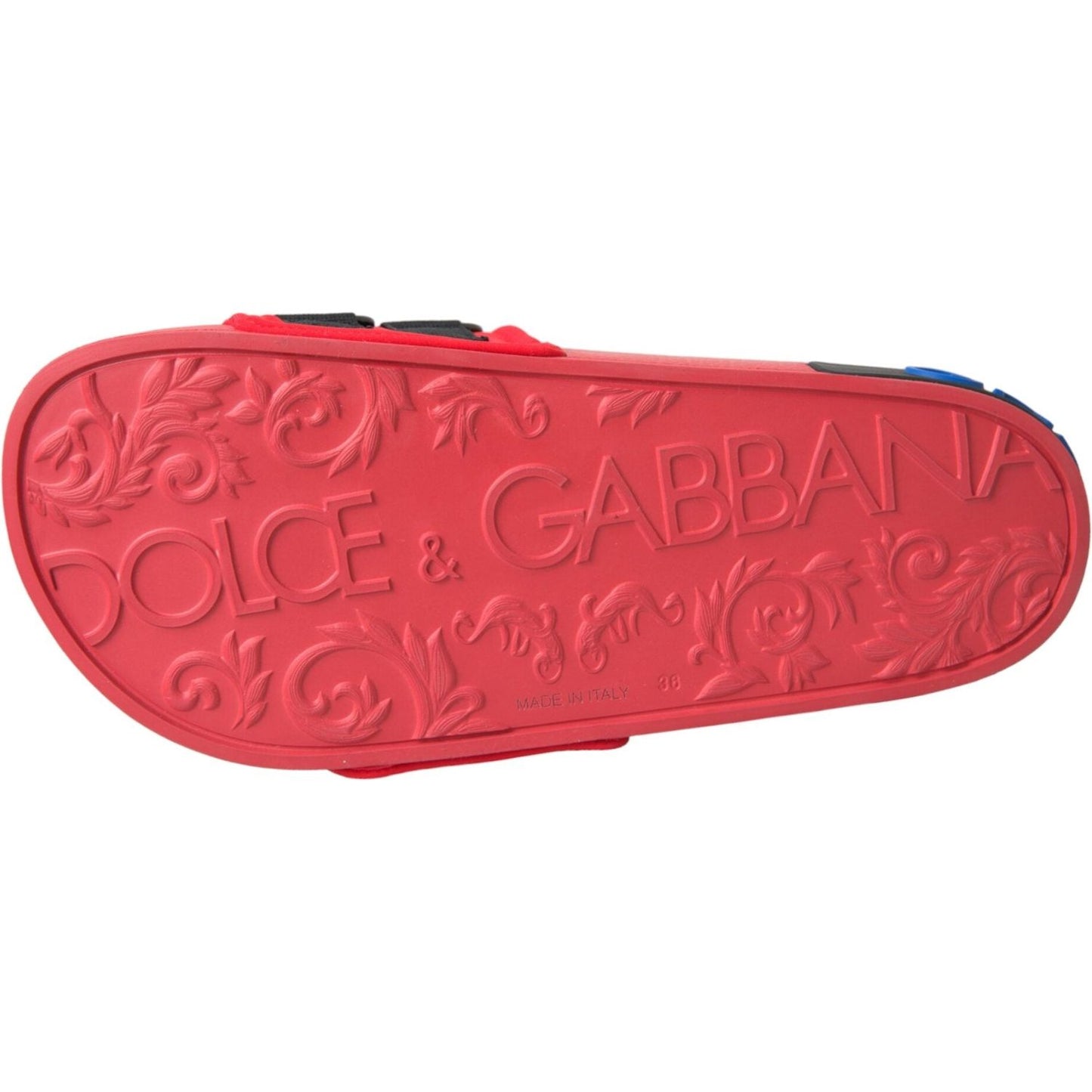 Dolce & Gabbana Red Black Logo Beachwear Flats Sandals Shoes Dolce & Gabbana