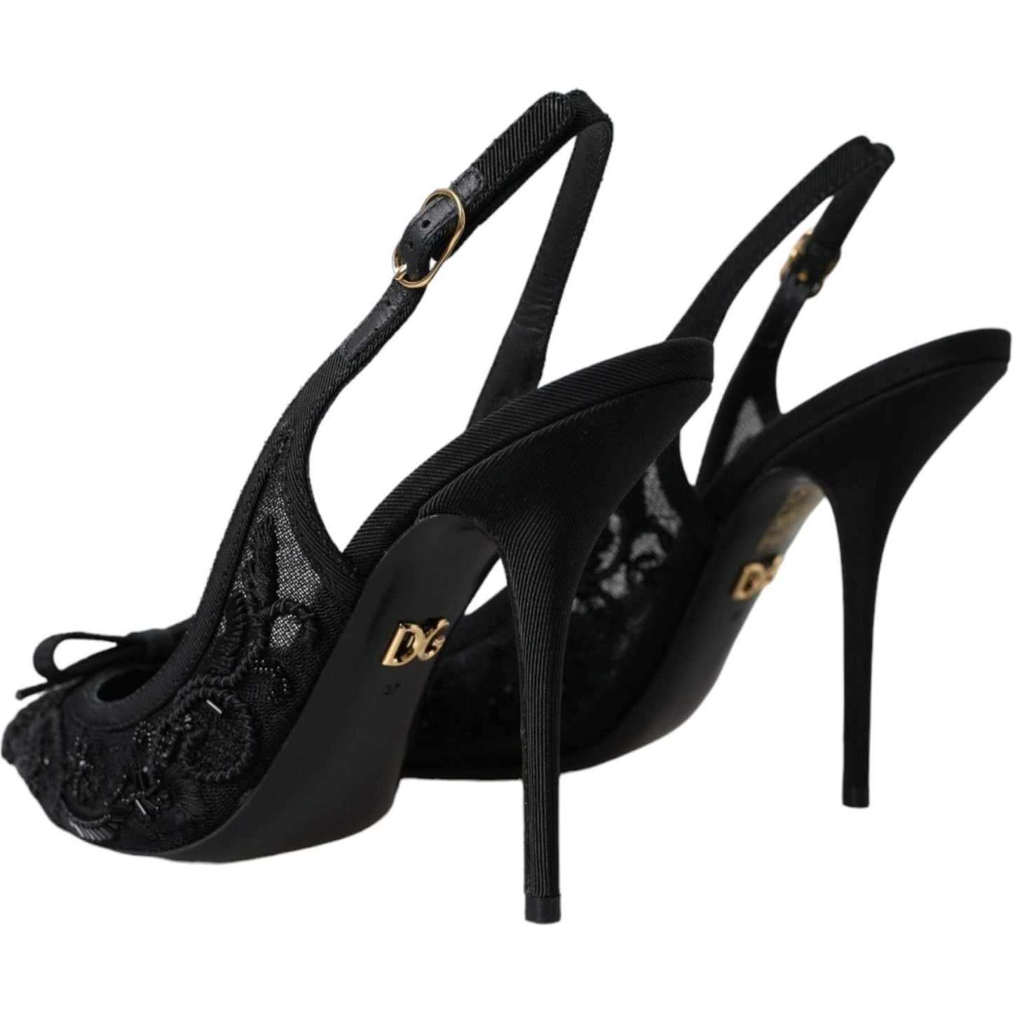 Dolce & Gabbana Black Tulle Ricamo Heels Slingbacks Shoes Dolce & Gabbana